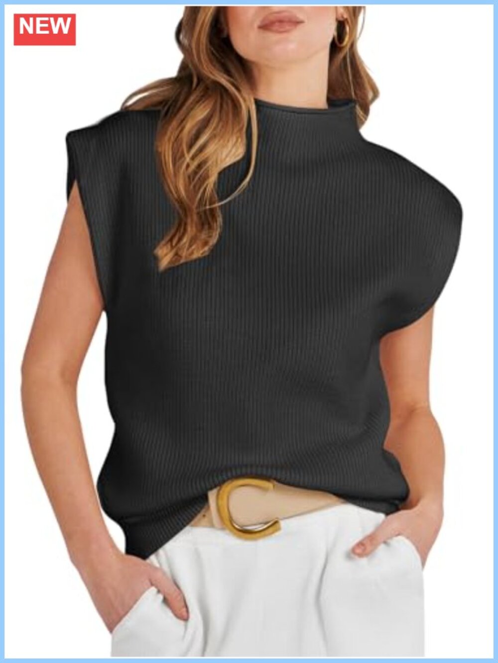 Mock Neck Sweater Vest Sleeveless Knit Business Casual Work Top